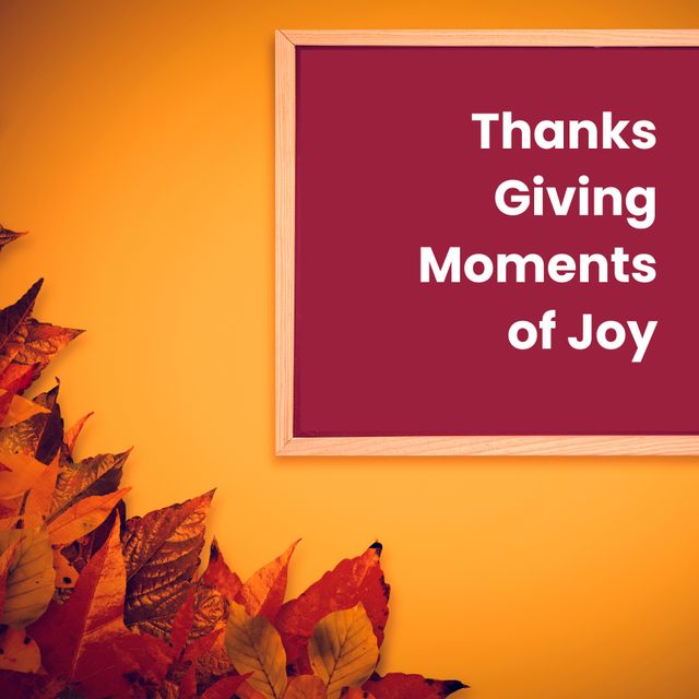 Thanksgiving Message in Frame with Autumn Leaves on Yellow Background - Download Free Stock Templates Pikwizard.com