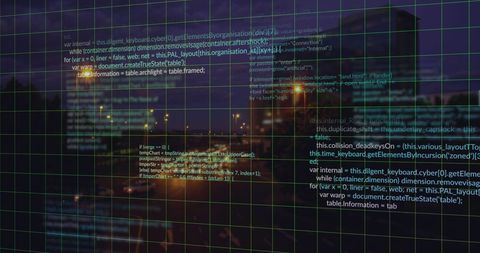 Digital Code Overlay on Futuristic Cityscape - Download Free Stock Images Pikwizard.com