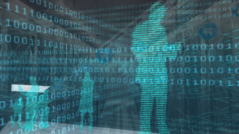 Futuristic Silhouettes with Binary Code and Servers