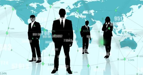 Global Business Professionals with World Map and Data