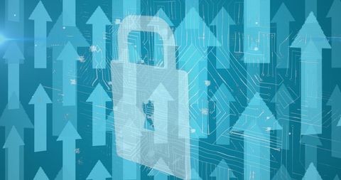 Online security padlock with upward arrows