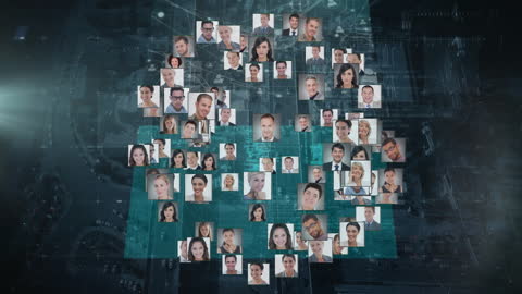 Corporate Networking: Diverse Professionals Collage with Tech Overlay