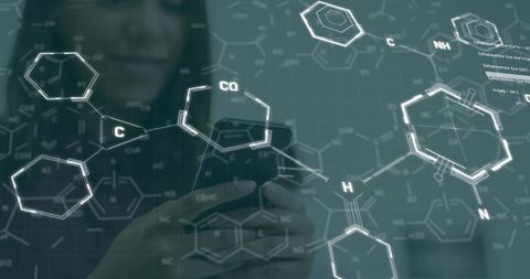 woman using smartphone with chemical formulas overlay - Download Free Stock Images Pikwizard.com