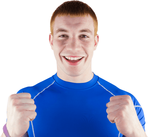 Excited Male Rugby Player Clenching Fists Transparent Background