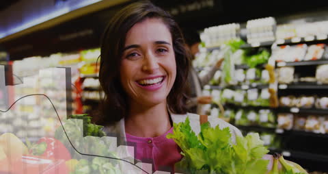 Smiling Woman Shopping for Fresh Vegetables in Market
