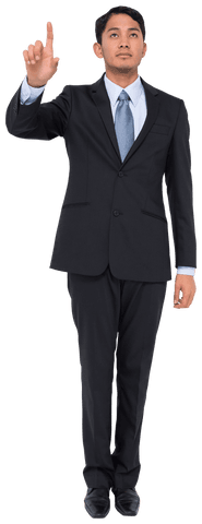 Transparent businessman pointing up with confidence