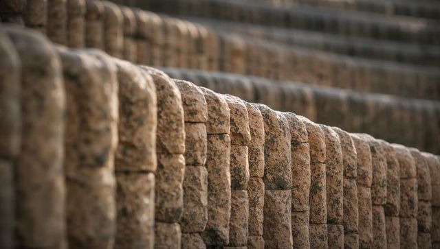 Curved granite block steps repeating pattern mortar joints and architectural rhythm