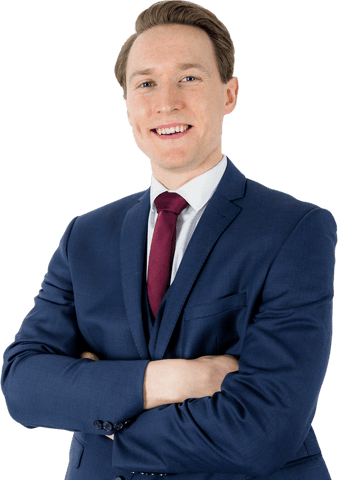 Confident Businessman Standing with Crossed Arms in Transparent Background