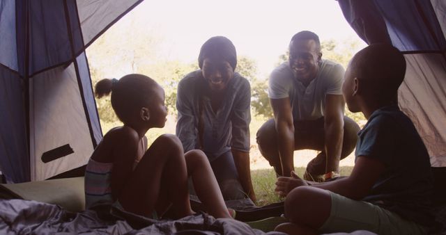 Happy Family Enjoying Camping Outdoors in Tent - Download Free Stock Images Pikwizard.com