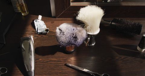 Professional Hairdressing Tools on Wooden Workstation - Download Free Stock Images Pikwizard.com