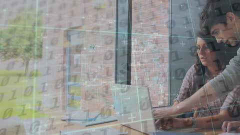 Team Collaboration in Modern Workspace with Digital Overlay