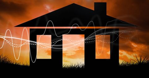 Digitized House Silhouette Over Landscaped Sunset - Download Free Stock Images Pikwizard.com
