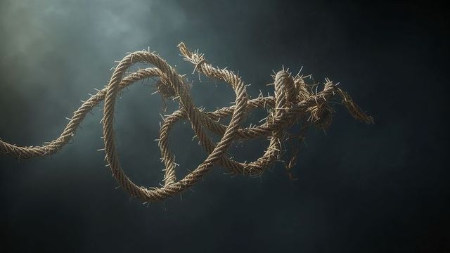 Moody glowing fraying rope suspended with smoky background