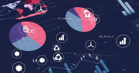 Environmental data analytics dashboard with global map and icons