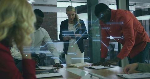 Team Collaboration in Modern Office with Holographic Interface