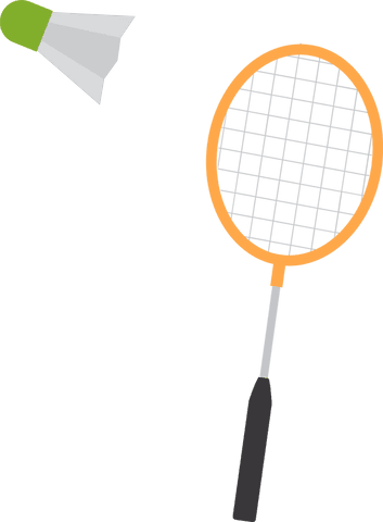 Transparent background illustration of orange badminton racket with green shuttlecock