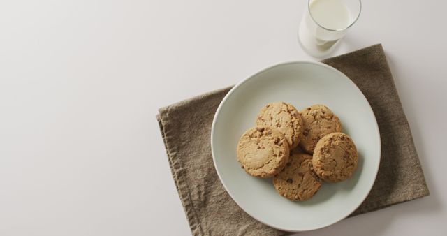 Plate of Homemade Cookies with Glass of Milk on White Background - Download Free Stock Images Pikwizard.com