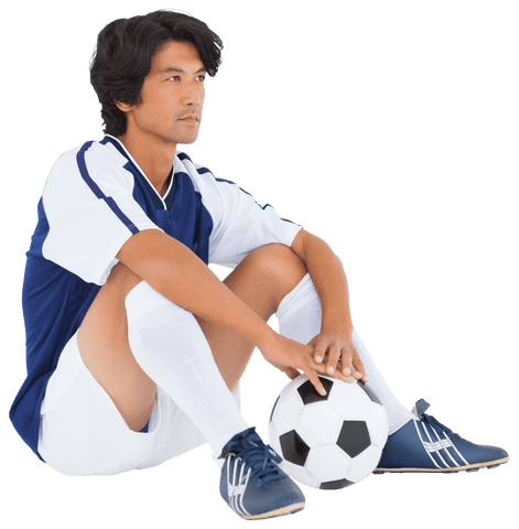 Transparent Image of Asian Footballer Sitting with Ball - Download Free Stock Videos Pikwizard.com