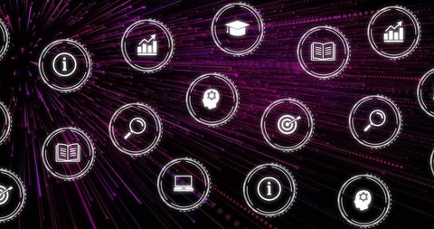 Digital Connections Network with Business Icons on Neon Background - Download Free Stock Images Pikwizard.com