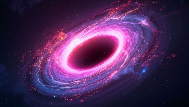 Pink-Hued Swirling Accretion Disk Around Mysterious Black Hole