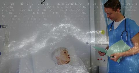 Caring Nurse with Senior Patient in Hospital Room