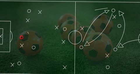 Soccer strategy diagram with balls on green field