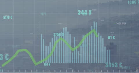 Financial Data Animation Over City Landscape