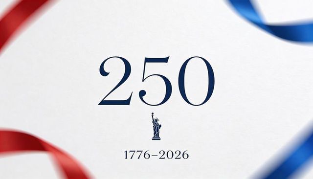 250th anniversary 1776–2026 minimalist patriotic typography with statue of liberty