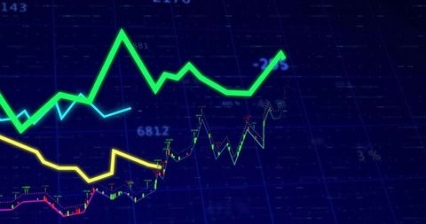 Rising green financial line graph with data annotations