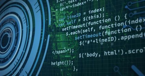 Displaying JavaScript and jQuery Code on Cyber HUD with Circuit Grid and Server Security