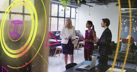 Business team analyzing digital financial projections