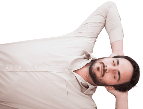 Transparent Young Man Relaxing Peacefully with Eyes Closed