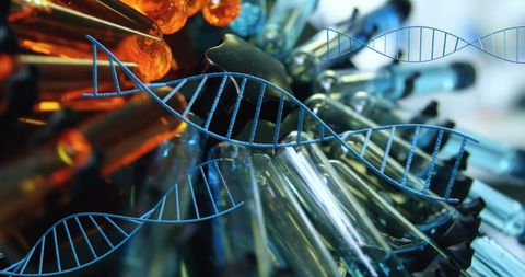 Dna helix seen through spinning laboratory test tubes