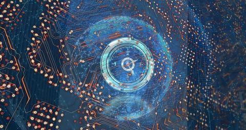 futuristic circuit board with digital globe overlay - Download Free Stock Images Pikwizard.com