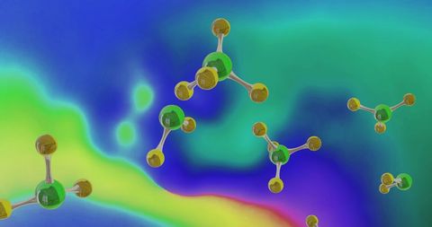 Colorful molecular models floating against gradient background