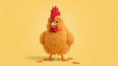 Playful cartoon chicken on vibrant yellow background