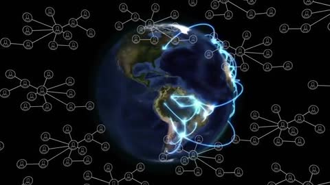 Glowing Global Network Connections Around Earth with Digital Nodes