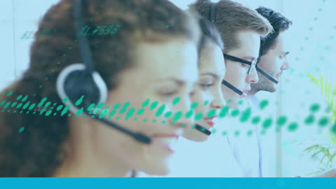 Efficient Customer Service Team Using Headsets with Data Overlay