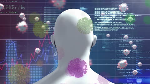 Digital Illustration of COVID-19 With Masked Human and Data Visualization