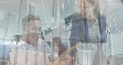 Business Team Analyzing Financial Data Overlay Logic