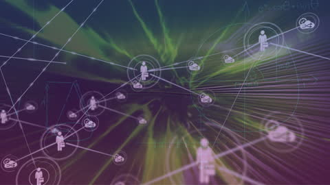 Digital Network Connections with Sliding Math Formulas in Green and Violet