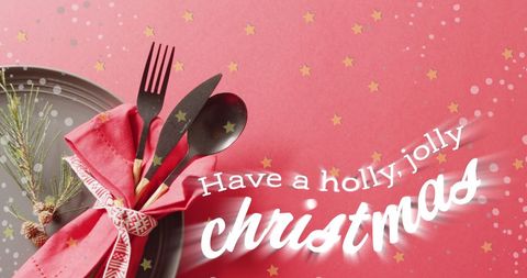Festive Christmas Place Setting with Jolly Greeting - Download Free Stock Images Pikwizard.com