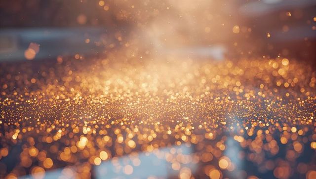 Golden Bokeh of Glittering Water Droplets Reflecting Sunlight