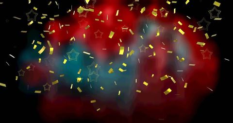 Glittering Gold Confetti and Stars on Vibrant Background