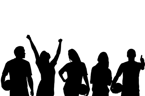 Silhouette of diverse athletes with balls on transparent background