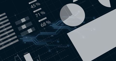 Futuristic abstract data dashboard with circuit elements