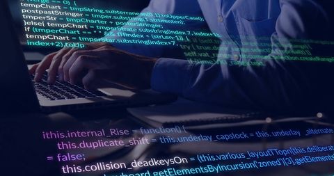 Tech Professional Analyzing Data on Laptop with Code Overlay - Download Free Stock Images Pikwizard.com