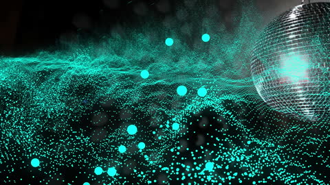Rotating Disco Ball With Vibrant Cyan Wavy Particles