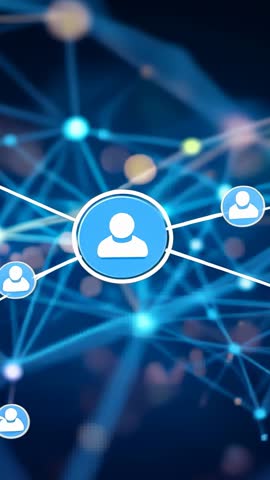 Vertical tech video showing central user node connecting surrounding nodes in digital network