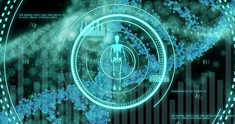 Futuristic DNA Helix and Skeleton with Holographic Interface - Download Free Stock Images Pikwizard.com